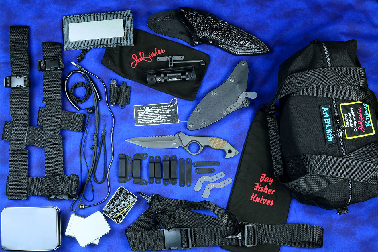 "Ari B'Lilah" Full counterterrorism tactical knife and kit, accessories, mounting, flashlight, storage