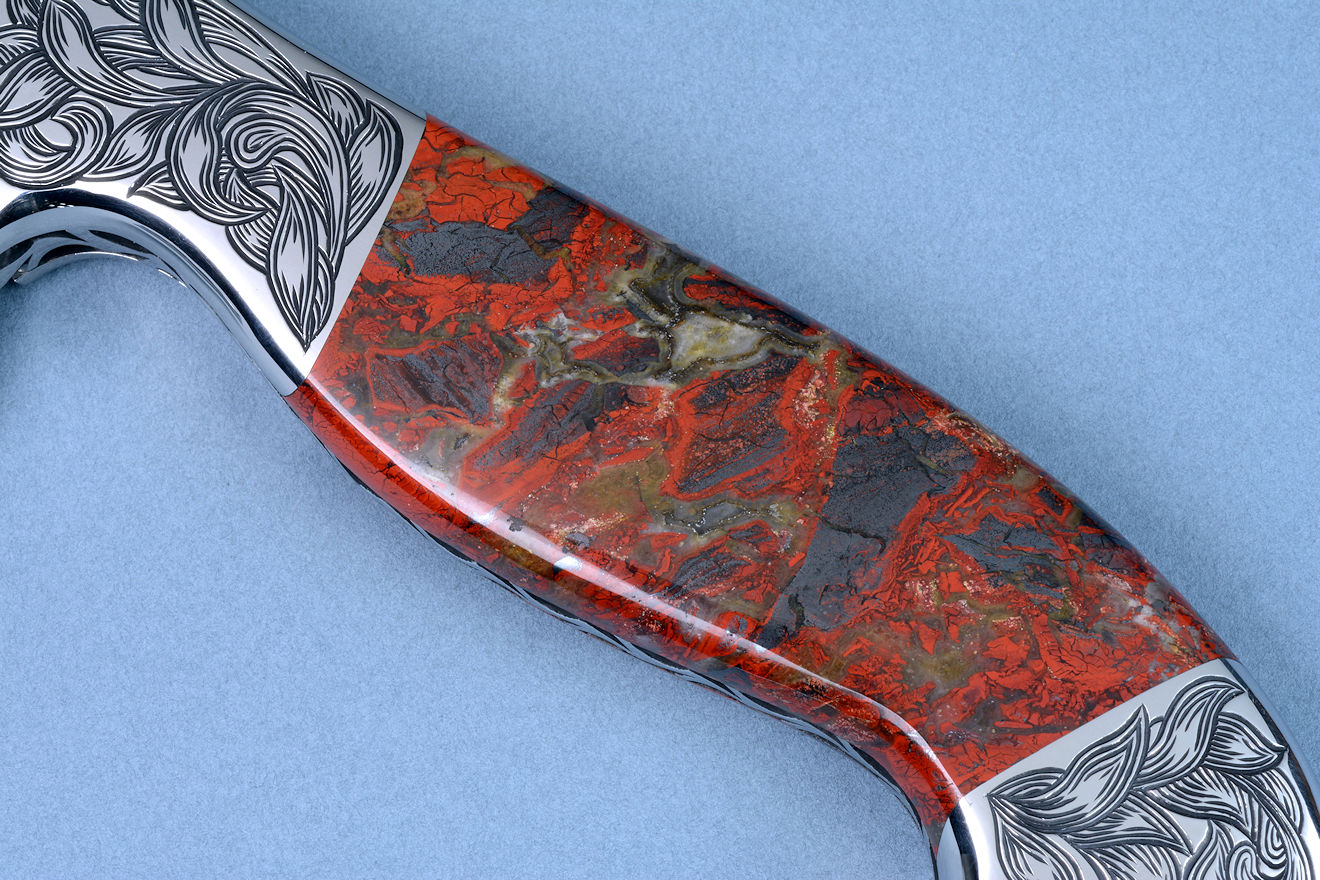 "Pallene" obverse side gemstone handle detail. Stone is Brecciated Jasper from Kenya, Africa rift valley