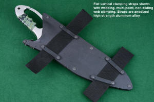 Flat clamping straps for tactical knives in anodized high strength aluminum alloy