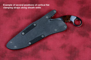 Flat clamping straps for tactical knives in anodized high strength aluminum alloy