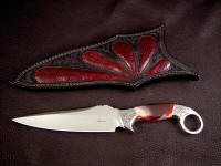 Bulldog in 440C stainless blade steel, 304 stainless bolsters, Mookaite Jasper gemstone handle, Ostrich leg skin sheath