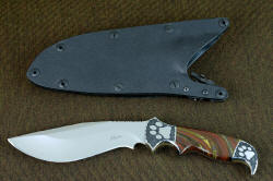 "Hooded Warrior" obverse side view with locking kydex, alumninum, stainless steel waterproof sheath