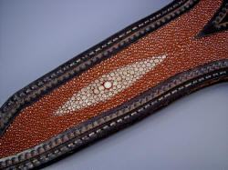 "Phobos" sheath rayskin front detail. Rayskin is interlocking bone, very tough, hard, and durable.