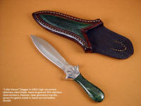 "Little Venus" fine investment, collectors dagger, stainless steel, engraved, Alaskan Nephrite Jade gemstone handle, Frog skin inlaid leather sheath