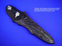 "Vespula" with Australian Black Jade gemstone handle and black cherry leather sheath inlaid with glazed ostrich skin 