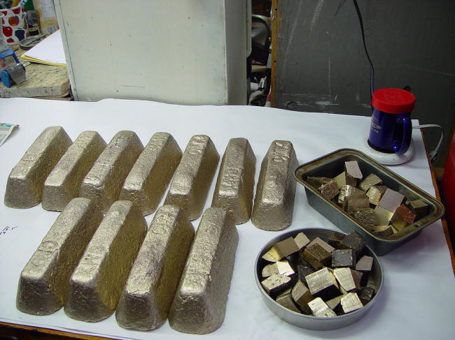 Bronze ingots in the studio